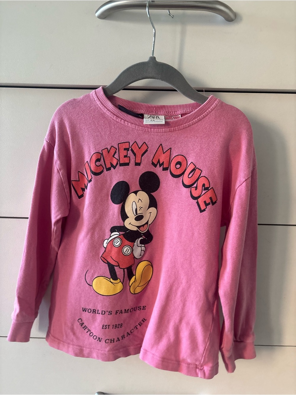 ZARA Kids Pink Mickey Mouse Graphic Long-Sleeve Top